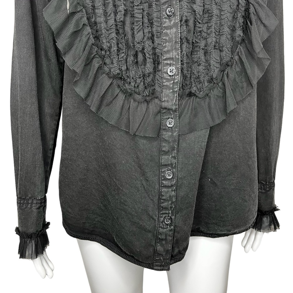 Pilcro Tulle Faded Black Collar Button Up Small - Picture 3 of 8